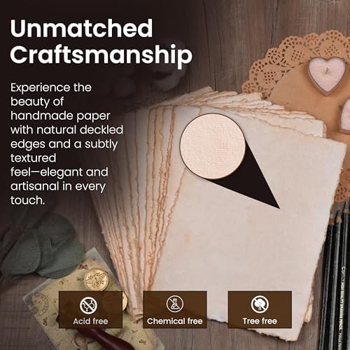 LEATHER VILLAGE Vintage Deckled Edge Handmade Watercolor Paper 7.5x11.5