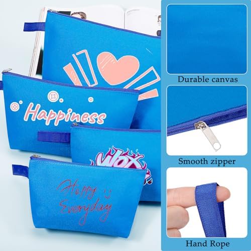 10 Pieces Cotton Canvas Makeup Bag with Bottom and Strap, Multi-Purpose Cosmetic Bag with Zipper Travel Toiletry Pouch, Blank DIY Craft Bag (Blue, XS)