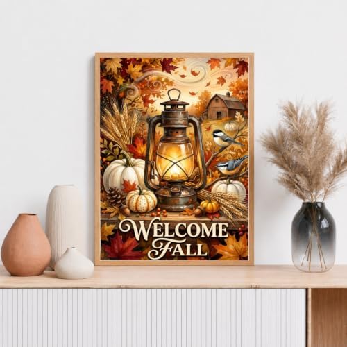Rustic Fall Diamond Art Kits for Adults, Autumn Full Round Diamond Painting