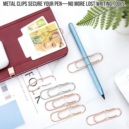 12Pcs Pen Holder Clips - Metal Pen Holding Paper Clips for Notebooks, Decorative Pencil Clip Organizer, Multi-Functional Bookmark & Card Holder for Desk Organization