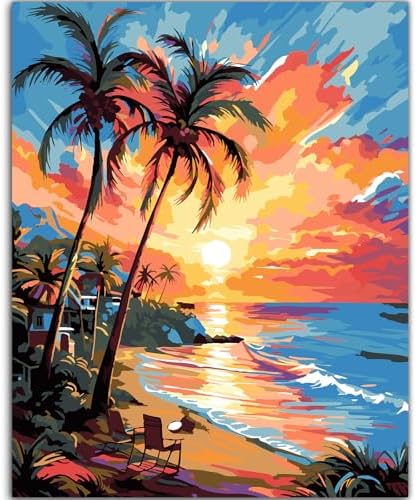 ZTOTZ Paint by Numbers Beach Ocean, Summer Paint by Numbers kit for Adults Beach,Holiday Paint by Numbers for Adults Wall Decor(16x20in)