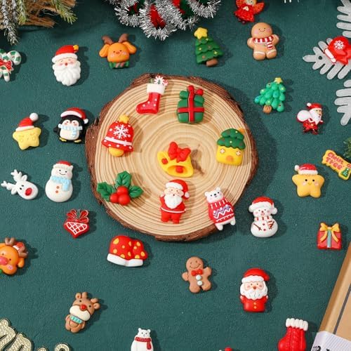 60Pcs Christmas Resin Charms, Holiday Flatback charms for DIY Craft