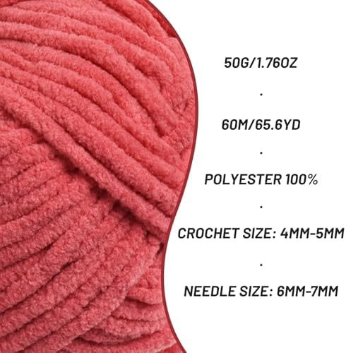 3 Packs Plush Chenille Chunky Crochet Yarn - Baby Yarn for Crocheting Soft - Velvet Yarns Knitting for Blankets Crafts - Fluffy Amigurumi Yarns 150g / 196.8yds (3 Watermelon Red)