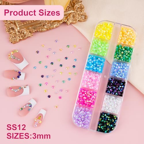 Canvalite 6000Pcs Resin Jelly Rhinestones for Bedazzling, Multicolor 3mm Flatback Rainbow Gems, Bedazzling Crystal with 1Pcs 10ml Jewelry Glue, Rhinestone Picker for DIY Crafting Clothes Shoes