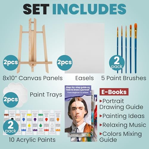 2 Painting Kits for Couples' Date Night, Sip and Paint Kit for Adults