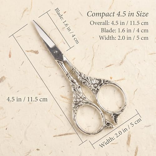 BIHRTC Vintage European Style Scissors Stainless Steel for Cross Stitch Cutting Embroidery Sewing Handcraft Craft Art Work DIY Tool(Silver)