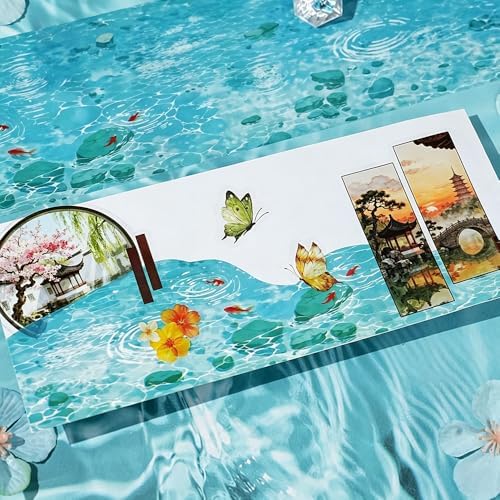 6 Rolls PET Tape for Scrapbooking Water Wave Tape Journaling Stickers Water Ripple Landscape Transparent Scrapbook Washi Tape Aesthetic Set Seaside Beach Planner Junk Journal Decorative PET Tapes