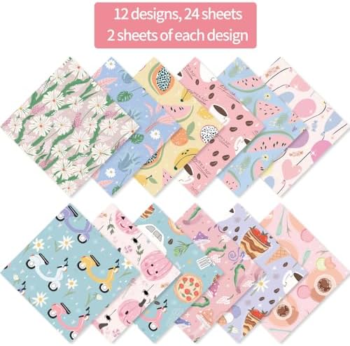 6x6" Cardstock Single Sided Scrapbooking,Craft Decorative Scrap Book Paper | 160gsm,24-Sheet 12Patterns Colored Paper,Junk Journal Supplies,Vivid Origami Papers DIY Craft Gift Wrapping Album.Cartoon