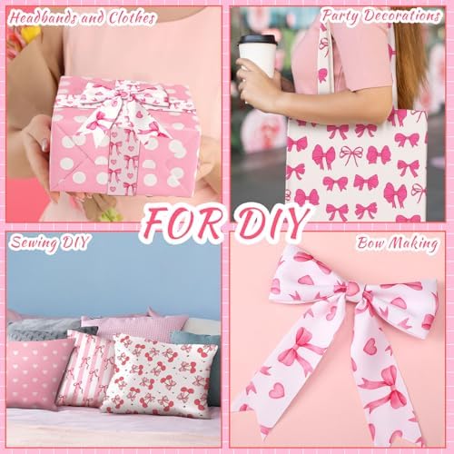 HunnmingRe 20 Pcs 10''x10'' Coquette Pink Bow Quilting Fabric Squares