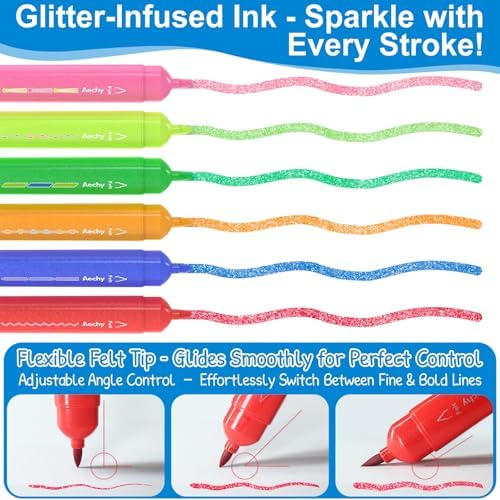 AECHY Dual Tip Glitter Highlighters & Dual-Color Gradient Pattern, 6 Pack