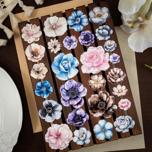 6 Rolls Floral Washi Tape Set,Pre-Cut Scrapbook Flower Tape Stickers for Journaling Supplies,Junk Journal,Scrapbooking,Notebook,Phone Case,Cups,Planner(Flower Dwelling Leisurely)