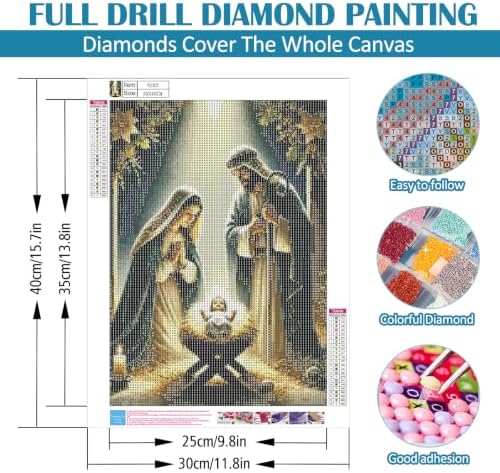 LKHMVCA Nativity Diamond Art Kits for Adults, 5D Diamond Painting Kits for Adults Beginners, DIY Full Round Drill Diamond Dot Painting Gem Art Kits for Adult, Home Wall Decor 11.8x15.7 Inch