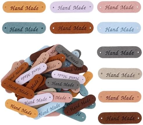 50pcs Handmade Tags for Crochet Handmade Leather Labels Faux Handmade with Love Leather Tags for Handmade Items Embellishment Knit Accessories with Hole for Sewing Crochet Knitting Hats DIY Crafts