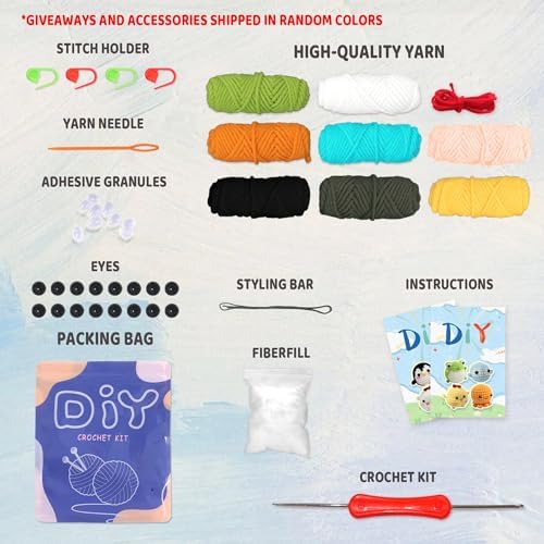 YAMAXIN Crochet Set for Beginners,for Complete Adults, Animal Crochet Hook Set for Beginners, Crochet Knitting Set with Video (8pcs Octopuses, Chickens, Frogs, Penguins, Whales, Bees)