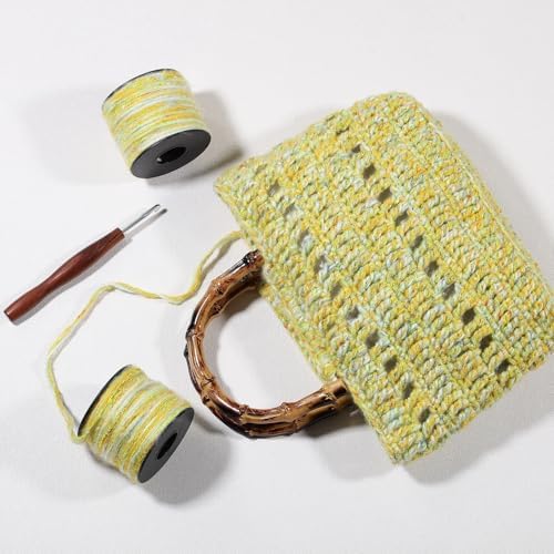 Artisanal Yarn Collection Multifiber Fancy Yarn for Knitting Crocheting Crafts DIY, Set of 3 Rolls(101 Lime & Wheat Waves)