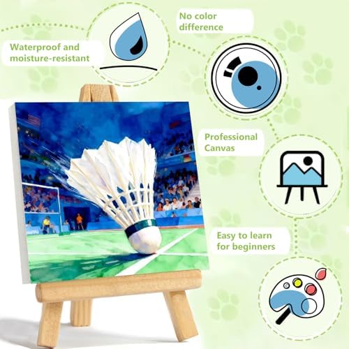 Reivworl Badminton Paint by Numbers Kit for Kids with Frame 8×8 inch