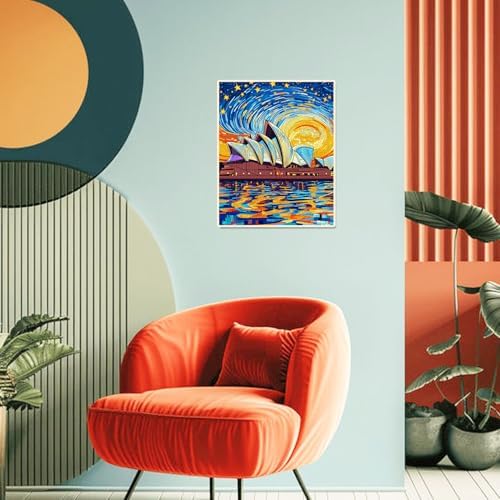 Sydney Opera House Paint by Numbers Kit for Adults Beginner Starry Night Oil Painting Kit Adult Paint by Number Kits on Canvas DIY Painting for Beginners Art by Numbers for Gifts Wall Decor 16x20 Inch