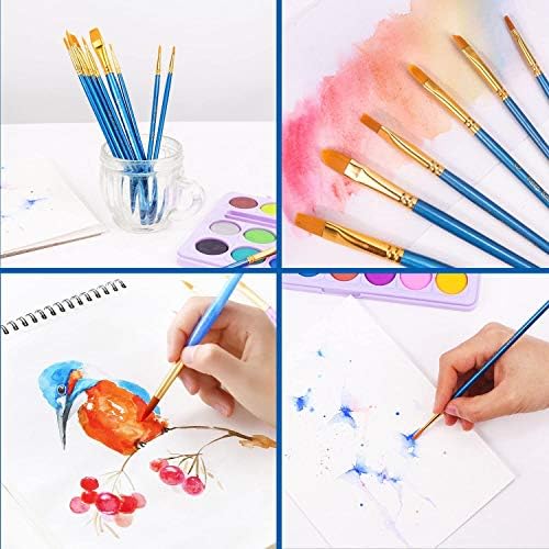 Acrylic Paint Brush Set, 5 Packs / 50 pcs Nylon Hair Brushes | All Purpose Oil Watercolor Painting Artist Professional Kits