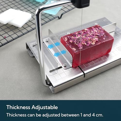 KITCHENDAO Replaceable Wire Soap Cutter,Stainless Steel Tightness Adjustable Soap Slicer with Thickness Guide, Non-Slip Base, with 2 Extra Wires and 1 Screwdriver