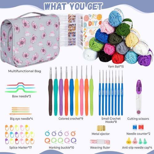 GMAK Crochet Kit for Beginners Adults, All in One Crochet Set Include Yarns