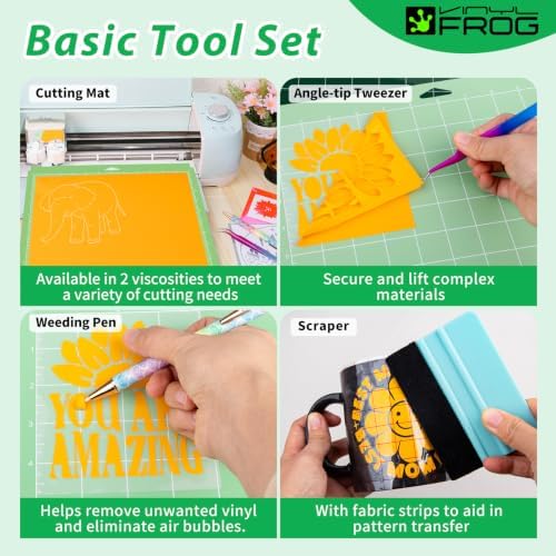 VINYL FROG 60PCS Accessories Bundle for Cricut Maker and All Explore Air, Ultimate Tools with Permanent Adhesive Vinyl, HTV Vinyl, Cutting Mat, Weeding Tools, Scrape