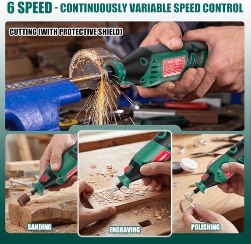 HYCHIKA 8000-35000 RPM Variable Speed Rotary Tool Kit with 179 Pcs Accessories, 180W Power Rotary Tool with Grinding Chain Bracket Flex Shaft for Wood Carving, Grinding, Cutting, Sanding, Polishing
