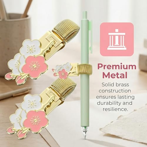 2pcs Pen Clip for Notebook Metal Loop Holder Journal Accessory Floral Spring Pencil Organizer Pocket Decorative Writing Tool