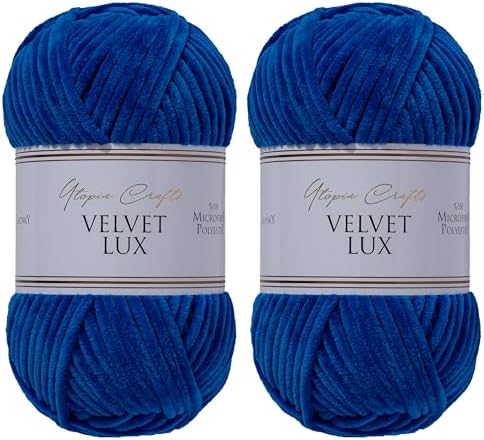 Velvet Lux Chenille Yarn for Crocheting and Knitting, 2 Pack Bulk Chunky Yarn, Super Soft Velvet Yarn for Amigurumi, Baby Blankets & Home Decor — 100g/120yds per Skein (Navy Blue)