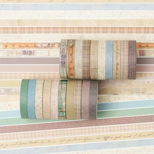 Vintage Washi Tape Set 20 Rolls Skinny Retro Decorative Antique Patterns Masking Tapes for Arts, DIY Crafts, Journals, Planners, Scrapbook, Wrapping (Vintage)