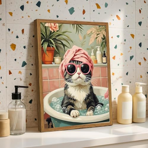 Cat Diamond Art Kits for Adults Round Diamond Painting 12x16 Inch