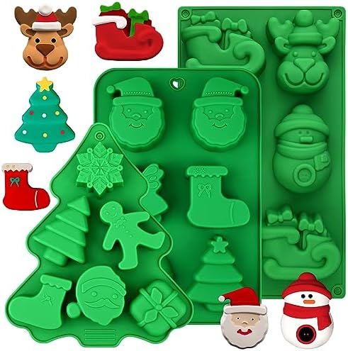 HUAKENER 3 Pack Christmas Soap Molds, Large Size Xmas Silicone Mold | Christmas Silicone Molds for Handmade Soap, Mini Cakes, Chocolate, Candy, Jello, Nonstick, Food Grade Material