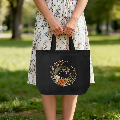 ERKOON Canvas Tote Bag Embroidery Kit for Beginners, Floral Arts Crafts Cross Stitch Kits for Adults Including Stamped Embroidery Bag with Hoops, Needle, Instruction and Color Threads (Flower)