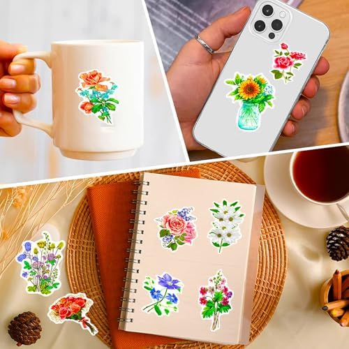 DothRayan Flower Stickers for Kids Teens Girls, 100Pcs Waterproof Flower Stickers for Water Bottle Laptop