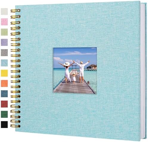 12"x12" Scrapbook Photo Album Linen Cover 40 Sheets 80 Pages White Paper | Blue Hardcover Kraft White Pages Memory Book, for Travel Wedding Guest Book Christmas Baby Shower Fits 4x6 & Instant Photos