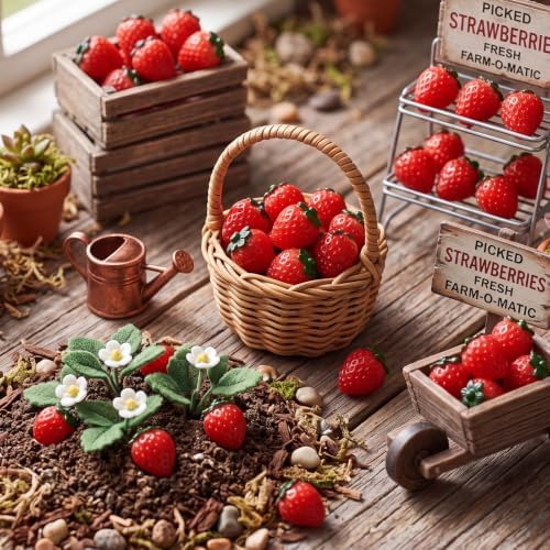 Fuutreo 50 Pcs Mini Resin Strawberry Figurines Christmas Holiday Table Decor Ornaments Tiny Sculptures DIY Craft Supplies Xmas Gift Stocking Stuffer Fruit Theme Party Favor Home Shelf Accessories