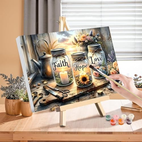 xackcme Faith, Hope, Love Paint by Numbers for Adults with Framed Canvas