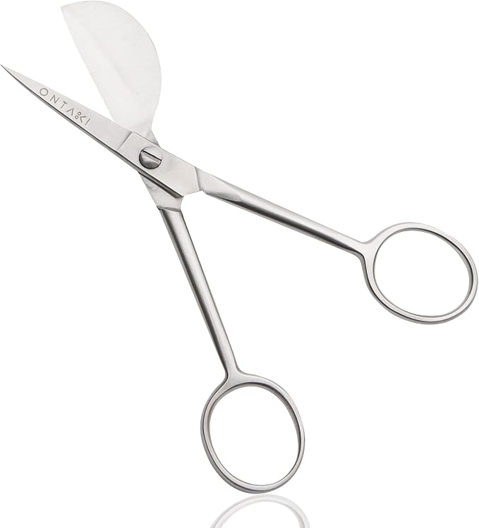 Ontaki Dual Bent Machine Embroidery Scissors - 6.5" Carbon Steel, Silver