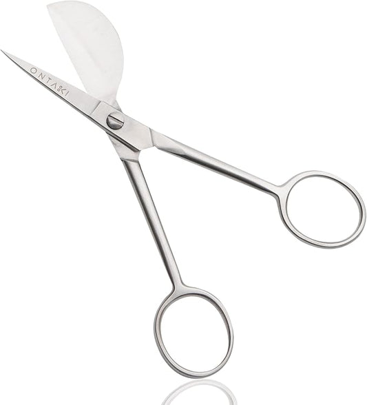 Ontaki Dual Bent Machine Embroidery Scissors - 6.5" Carbon Steel, Silver