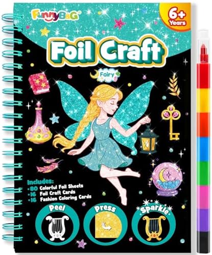 FUNNYB&G Foil Art Craft Kit for Kids, Sparkly Birthday Gift Toy for Girls | No Mess, Kids Ages 4-10 Create Sparkling Artwork, A Creative Gift for Birthdays, Holidays, Travel Activities,Screen-Free Fun