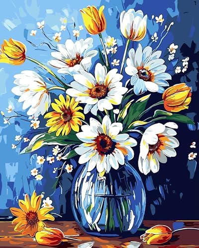 ZTOTZ Sunflower Paint by Numbers kit for Adults, Sunflower Paint by Numbers Adults Canvas Without Frame, DIY Flower Painting by Numbers for Gift Home Wall Decor(16x20inch)