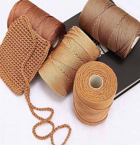 400gram Art Yarn Cord Khaki Polyester Yarn Macrame Knitting Crocheting DIY Bags Crochet Basket Summer Hat Craft Cord 3mm Macrame Cord Rope 438yds 1314 Feet