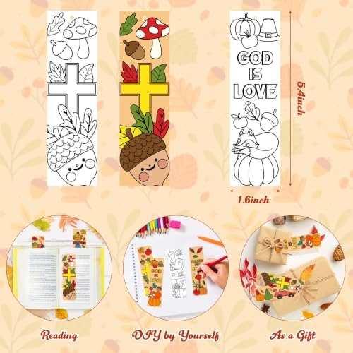 72Pcs Fall Color Your Own Bookmarks, Coloring Blank Bookmarks for Kids