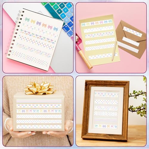 Watercolor Bow Washi Tape - 12 Rolls Colorful Watercolor Bow Pastel Preppy Aesthetic Scrapbook Washi Adhesive Glue Masking Tape Set School Office DIY Craft Scrapbooking Junk Journal Supplies