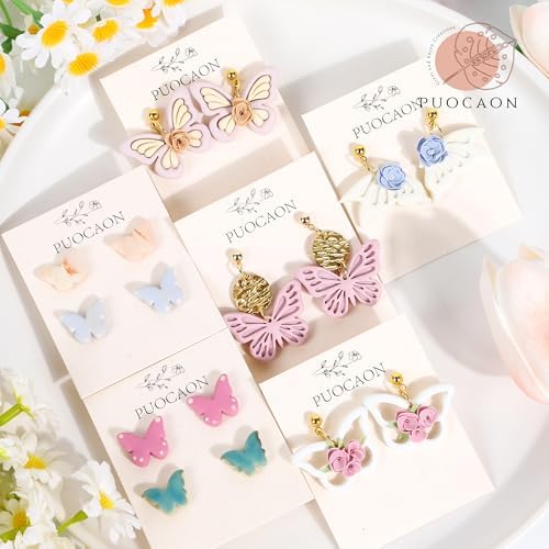Puocaon Butterfly Polymer Clay Cutters - 12 Pcs Polymer Clay Cutters for Earrings Jewelry, Pierced Embossed Butterfly Draonfly Shape