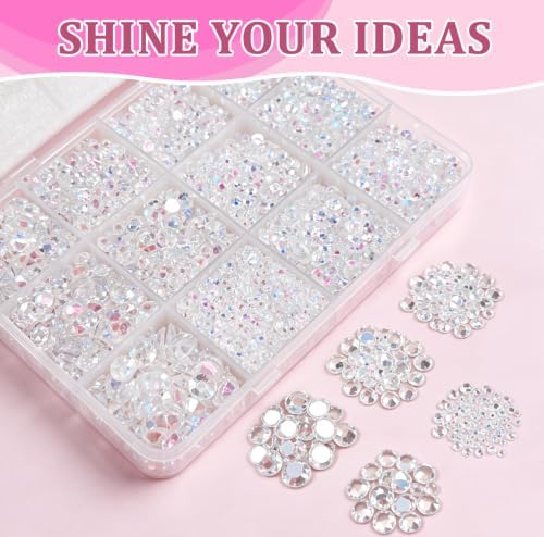 10000PCS Clear AB Rhinestones Bedazzling Gems 2/3/4/5/6MM Mix Sizes Resin Jelly Bedazzler Kit Flatback with Complete Tools for DIY, Nail, Art Craft for Girls Gift