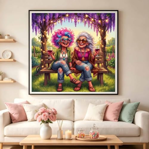 Old Ladies Diamond Art Kits for Adults, Funny Good Friends Diamond Painting