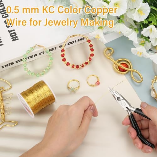 ModaCraft 24 Gauge Sweet Spot Jewelry Wire Gold (213ft/65m) + 4-in-1 Comfort Grip Pliers | Tarnish Proof Copper Craft Wire for Wire Wrapping, Beading & Charm Bracelets | Jewelry Making Starter Kit