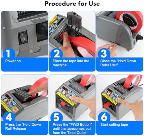 2026 Upgraded Ceramic Roller Tape Cutter Machine, Semi-Automatic Tape Dispenser (6-60mm Width, 5-999mm Length) for Shipping, Office, Craft & Home
