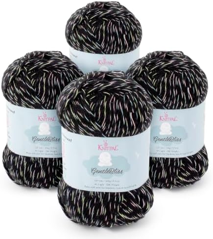 GentleBliss DK Acrylic Soft Baby Yarn, 4-Pack (880Yds/400G), Black Ink