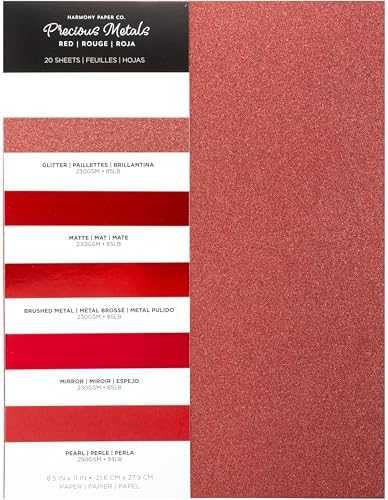 Shimmer Cardstock Paper 8.5 x 11- Assorted Glitter, Metallic, and Pearl Sheets for Crafts, Scrapbooking, Card Making - 20 Pack, 85lb Heavyweight, 230 GSM, Red